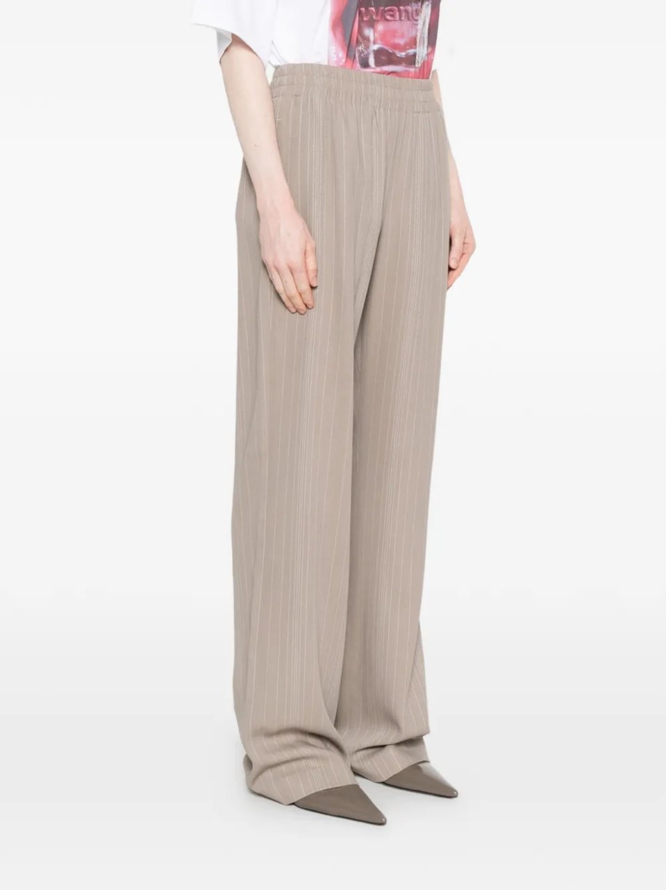Golden Goose Beige Wool-Viscose Striped Pattern Wide-Leg Pants Bruin