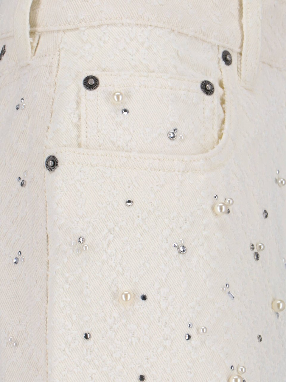 Golden Goose High-Waisted White Denim Jeans with Crystal Embellishments Wit