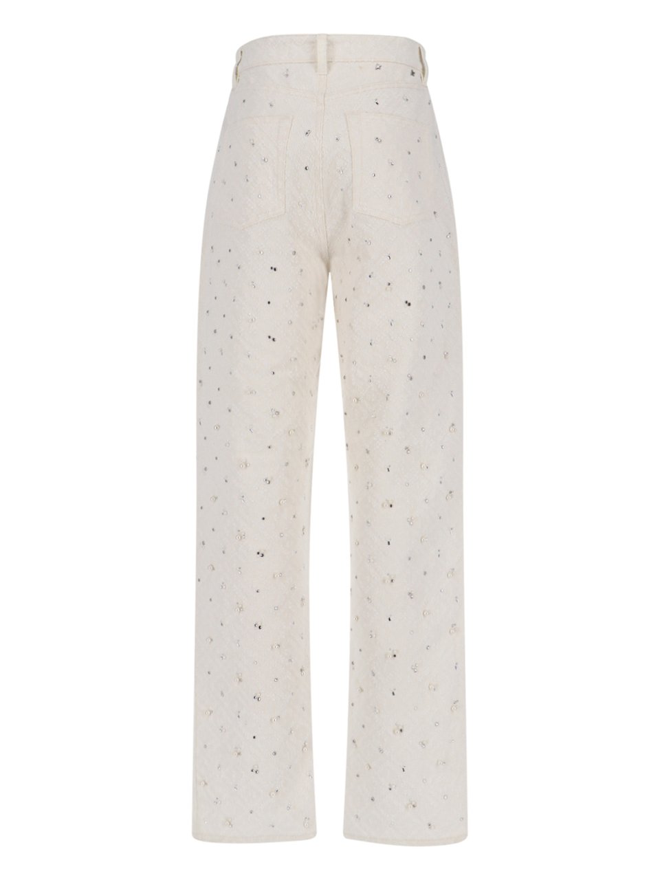 Golden Goose High-Waisted White Denim Jeans with Crystal Embellishments Wit