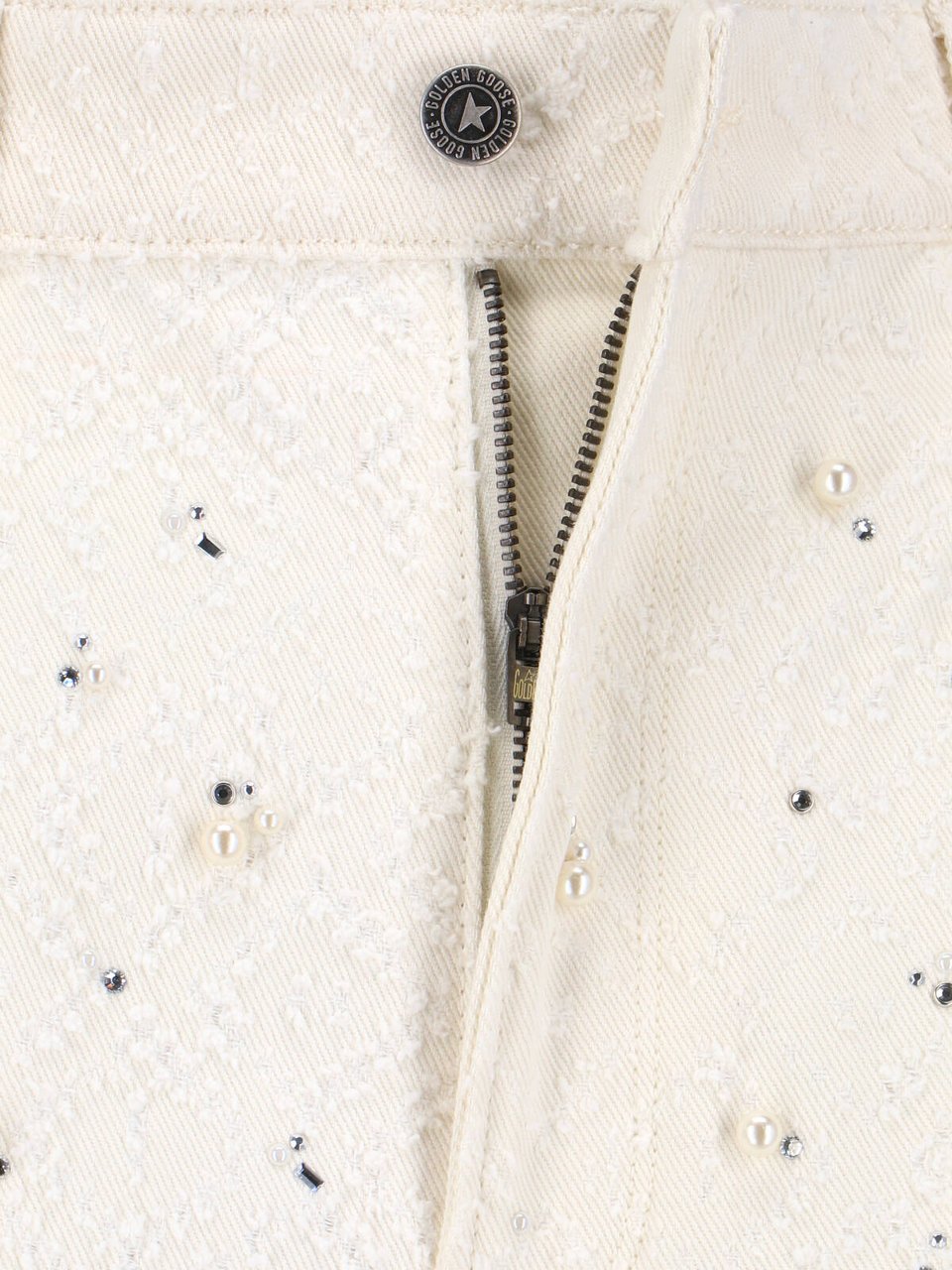 Golden Goose High-Waisted White Denim Jeans with Crystal Embellishments Wit