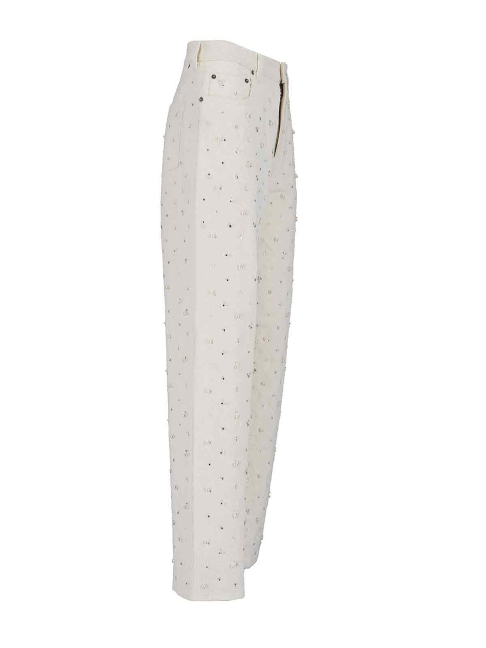 Golden Goose High-Waisted White Denim Jeans with Crystal Embellishments Wit