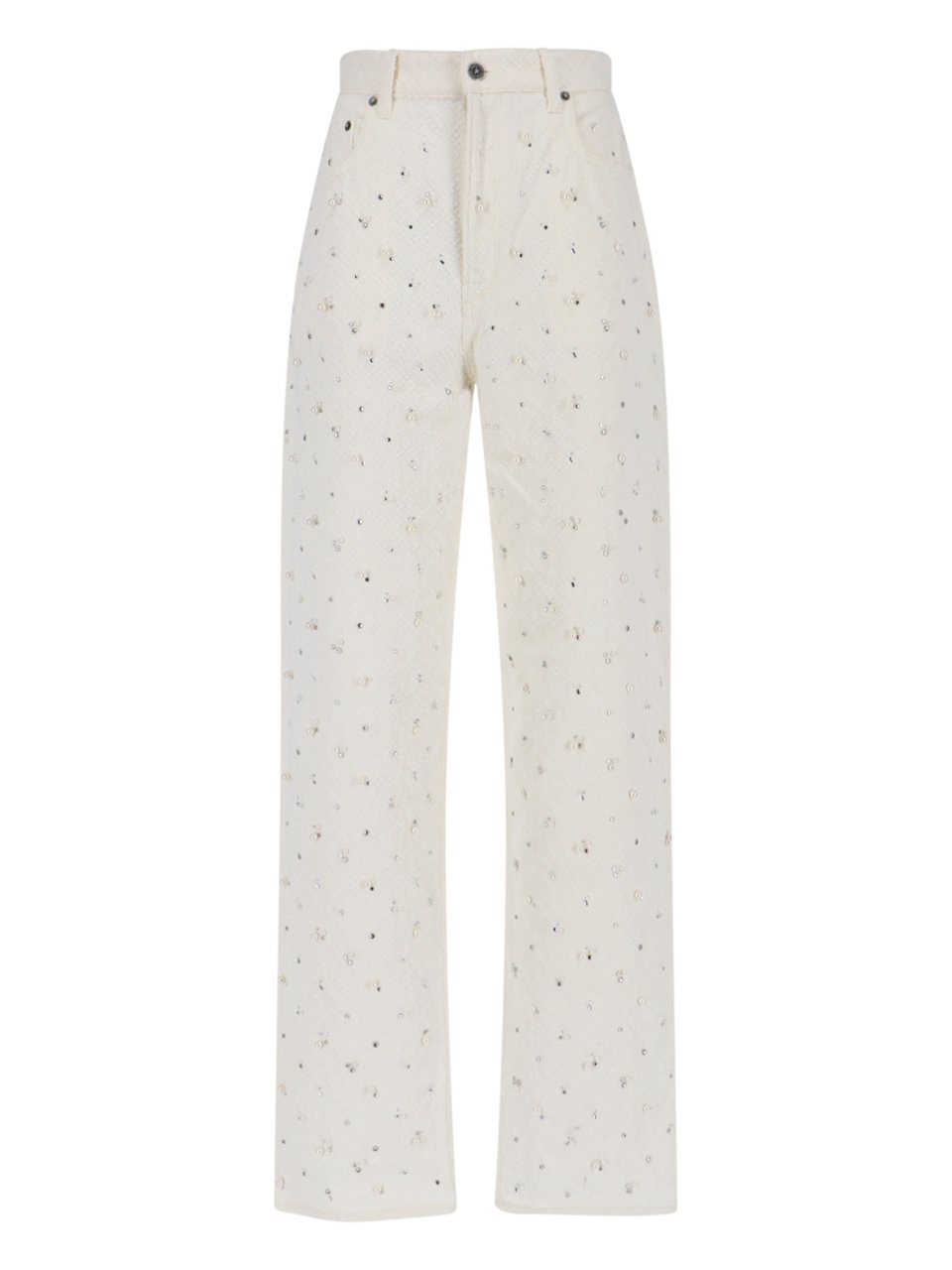 Golden Goose High-Waisted White Denim Jeans with Crystal Embellishments Wit