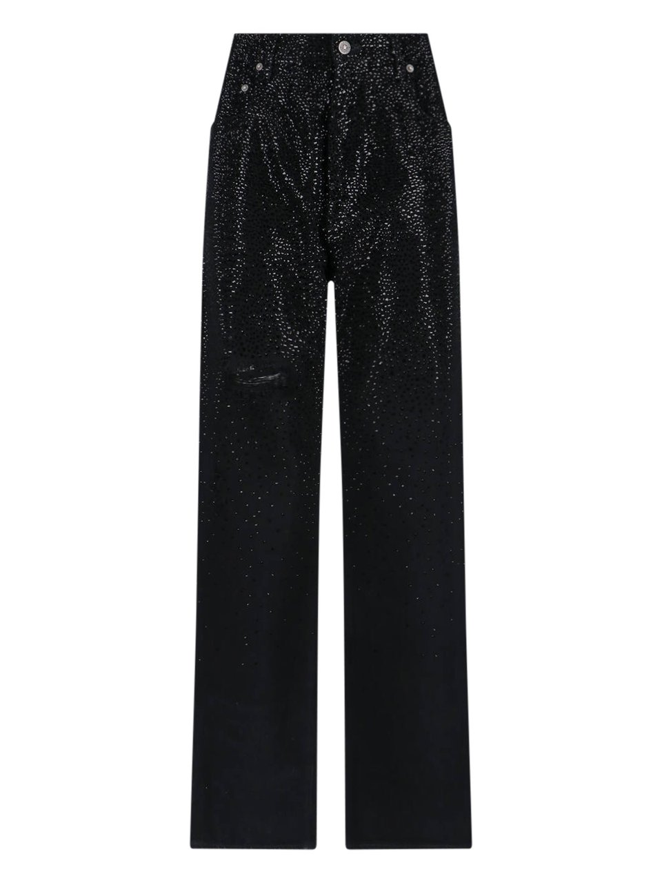 Golden Goose Black Distressed Rhinestone Straight Jeans Zwart