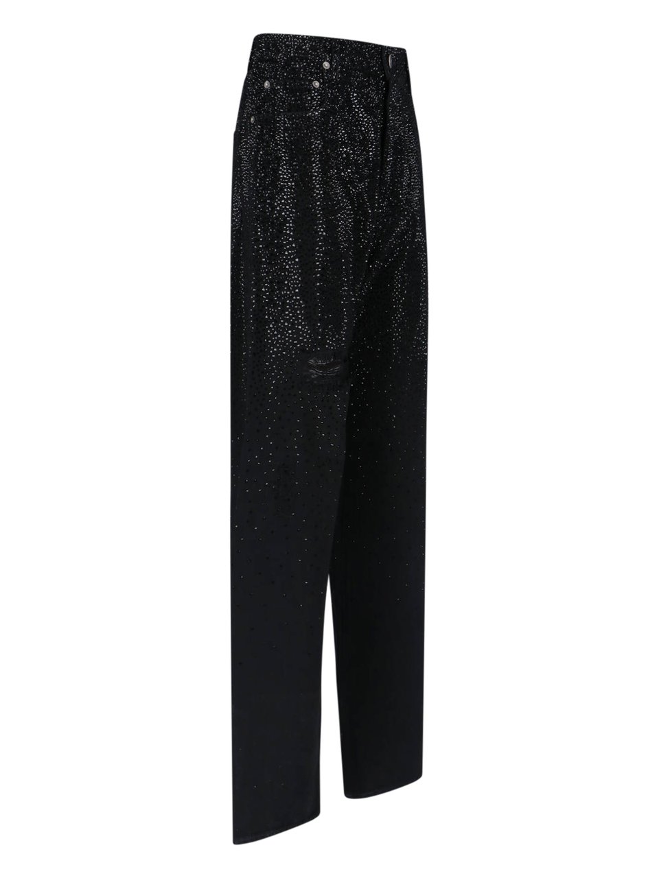 Golden Goose Black Distressed Rhinestone Straight Jeans Zwart