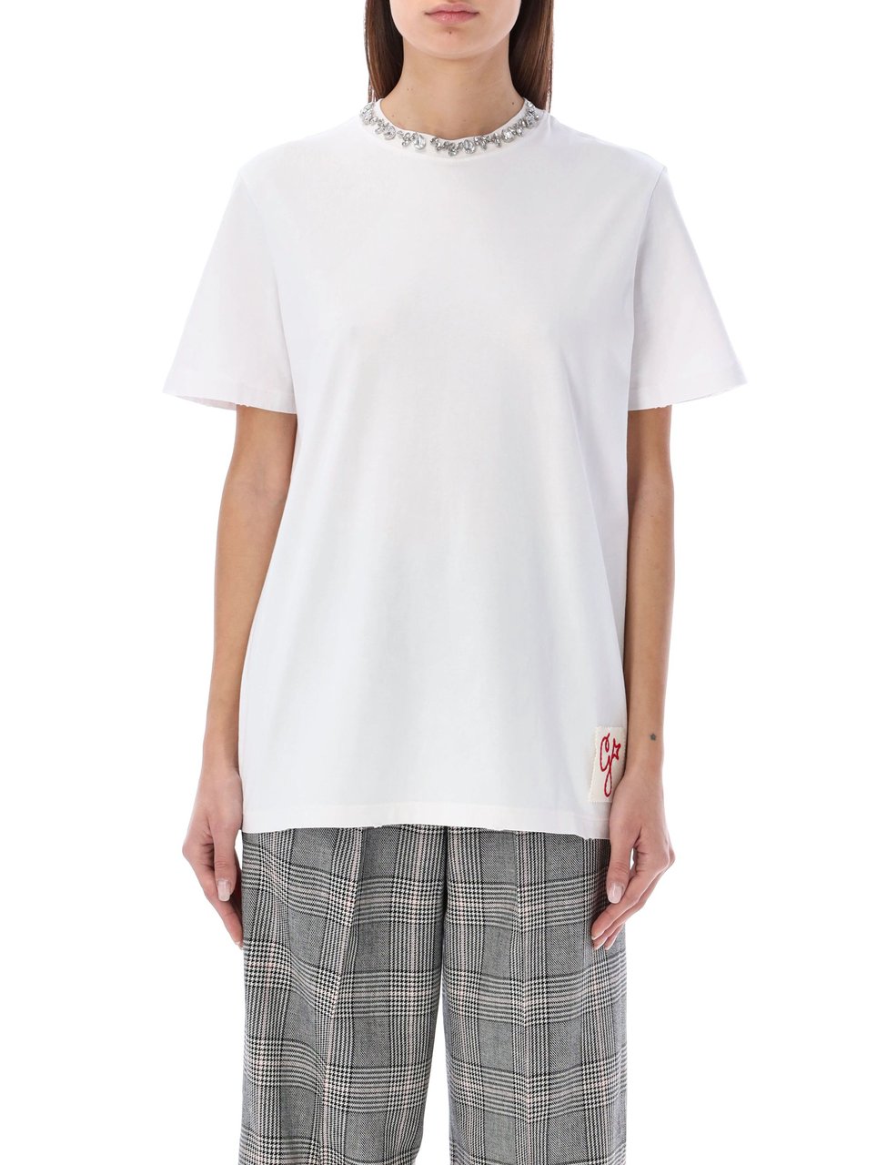 Golden Goose Tshirt Crystal Neck Trim Bianco Wit