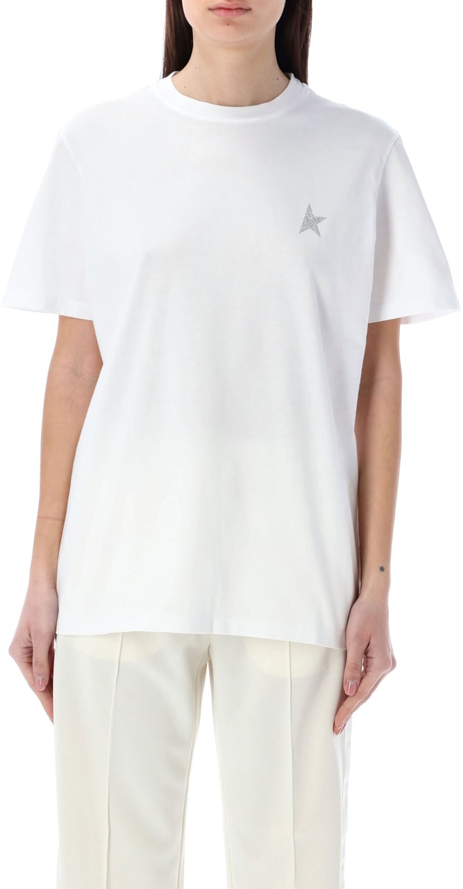 Golden Goose Tshirt Crystal Star Bianco Wit