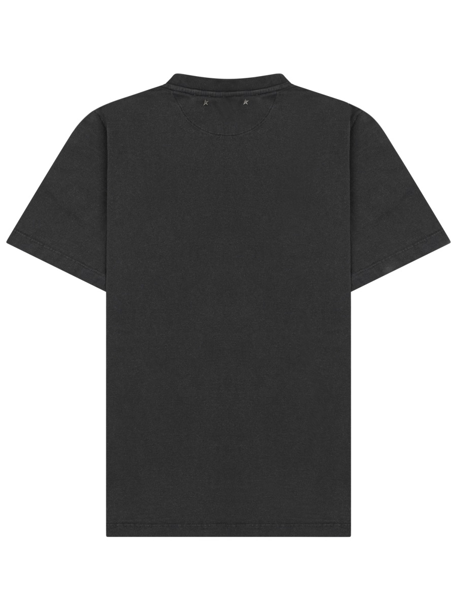 Golden Goose Distressed Logo Cotton Crew Neck T-Shirt Zwart