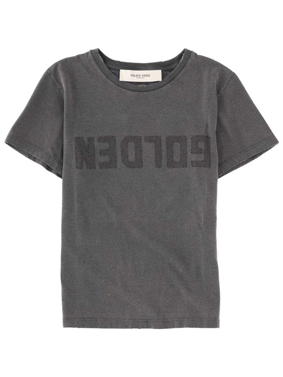 Golden Goose Faded Black Tonal Logo Cotton T-Shirt Grijs