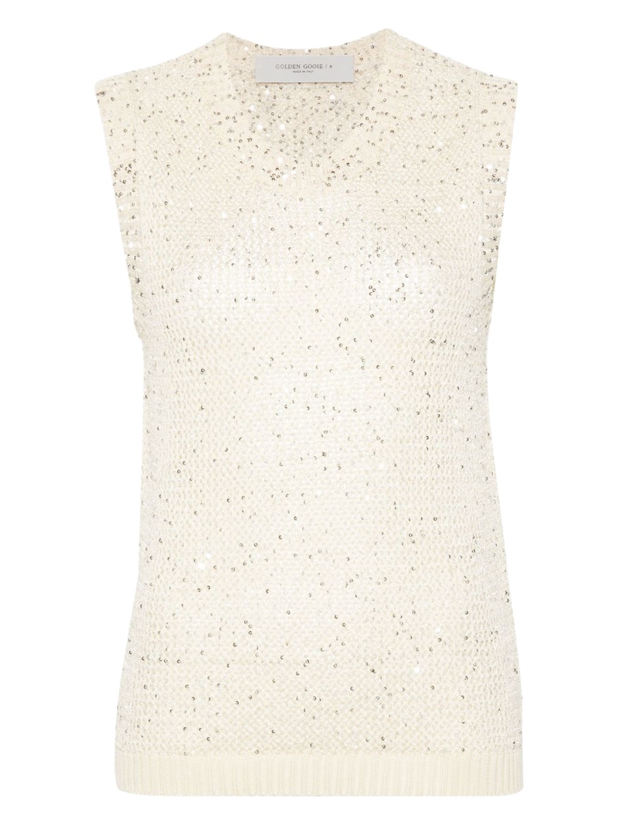 Golden Goose Melyssa Sleeveless Sequin Knit Tank Top Neutraal
