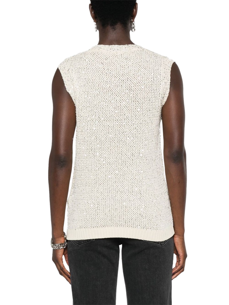 Golden Goose Melyssa Sleeveless Sequin Knit Tank Top Neutraal
