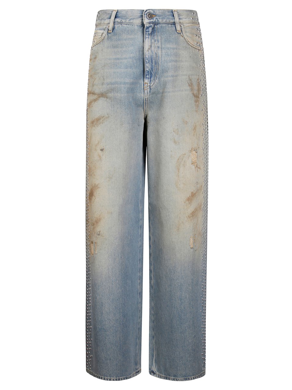 Golden Goose Denim Boyfriend Wash Studs On Side Grijs