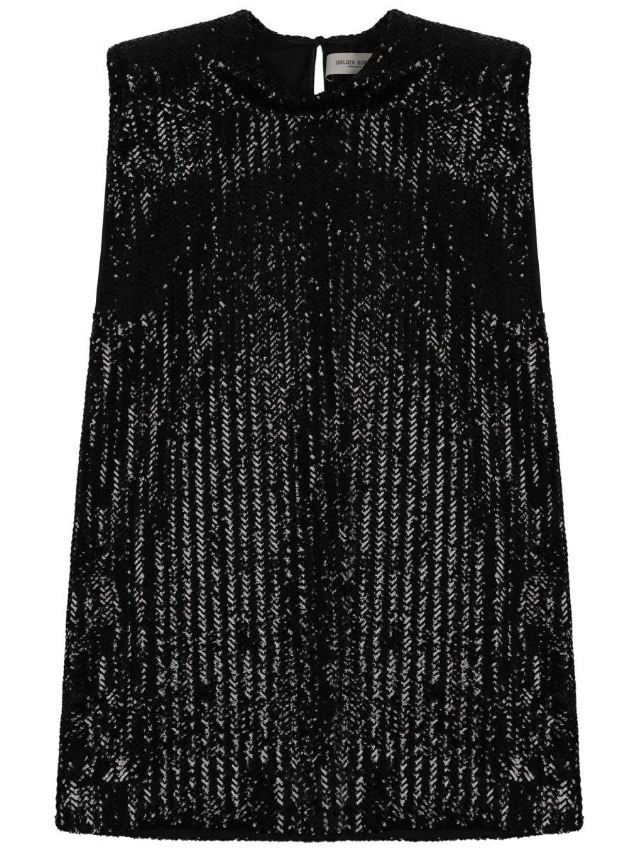 Golden Goose Sequined Mini Dress With Vertical Pattern Zwart