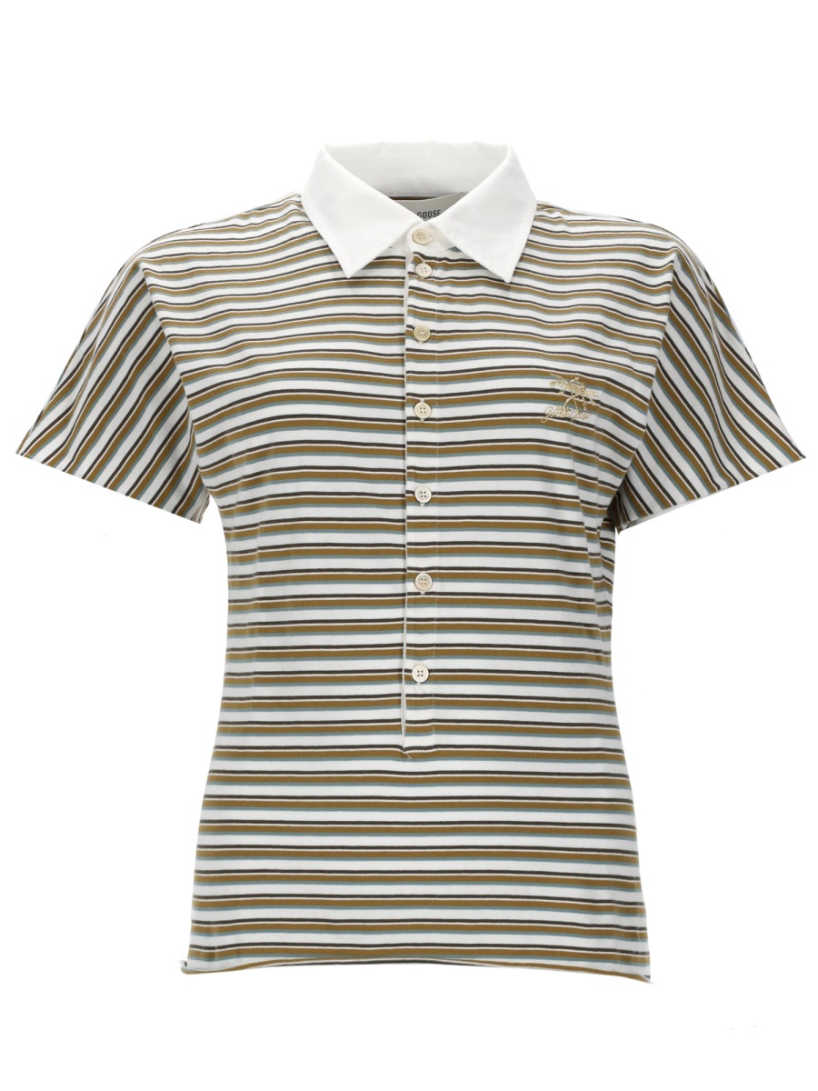 Golden Goose Horizontal Stripes Alternating Shades Polo Shirt Wit