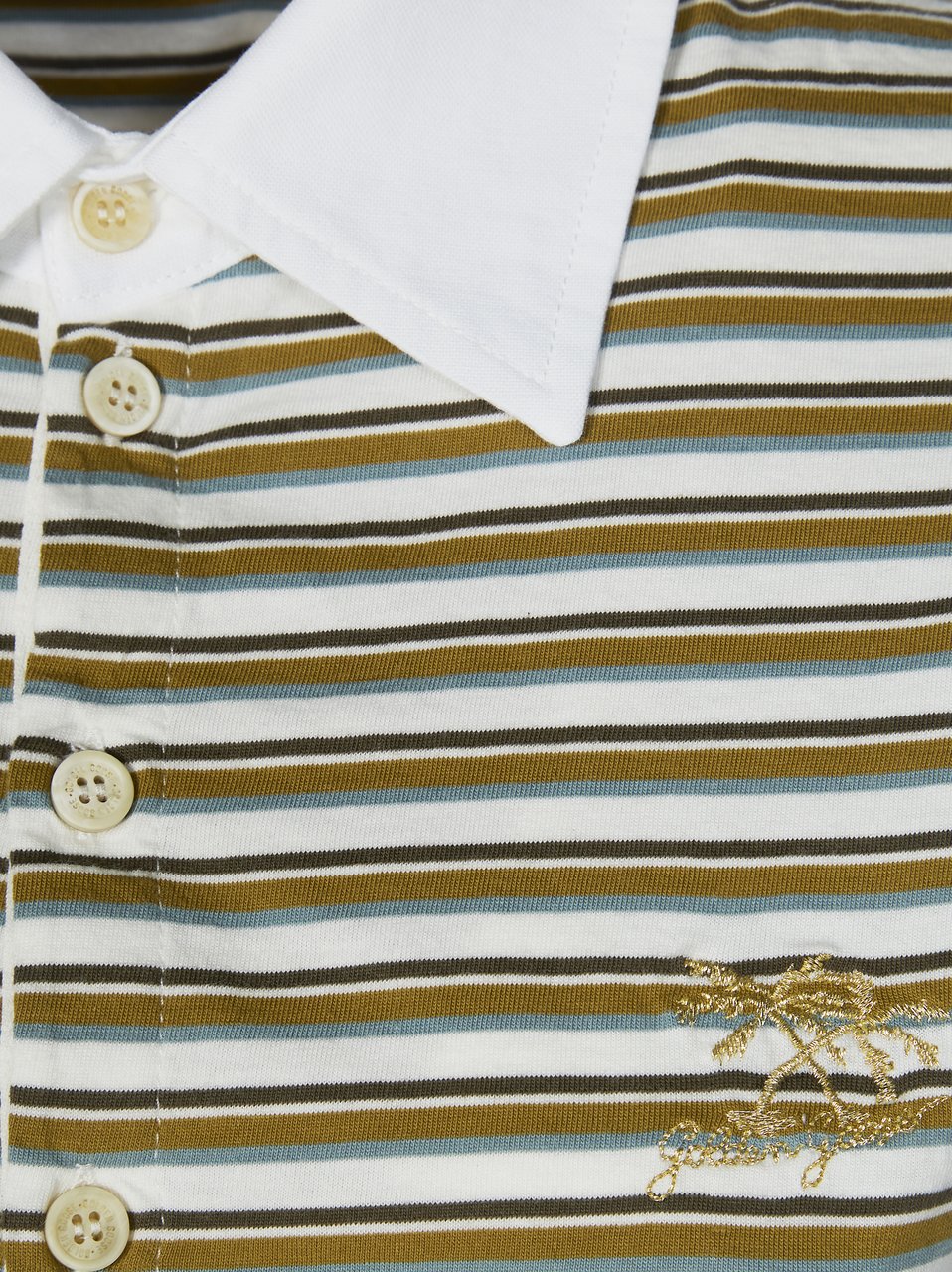 Golden Goose Subdued Striped White Collar Polo Shirt Wit