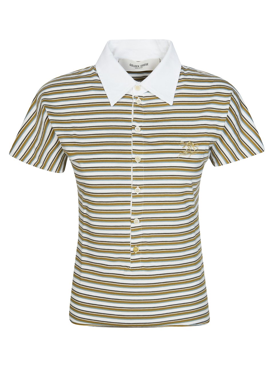 Golden Goose Subdued Striped White Collar Polo Shirt Wit