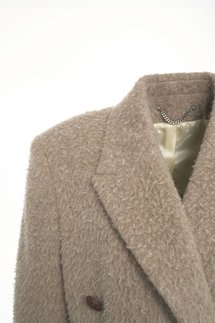 Golden Goose Double-breasted coat with waist belt Beige