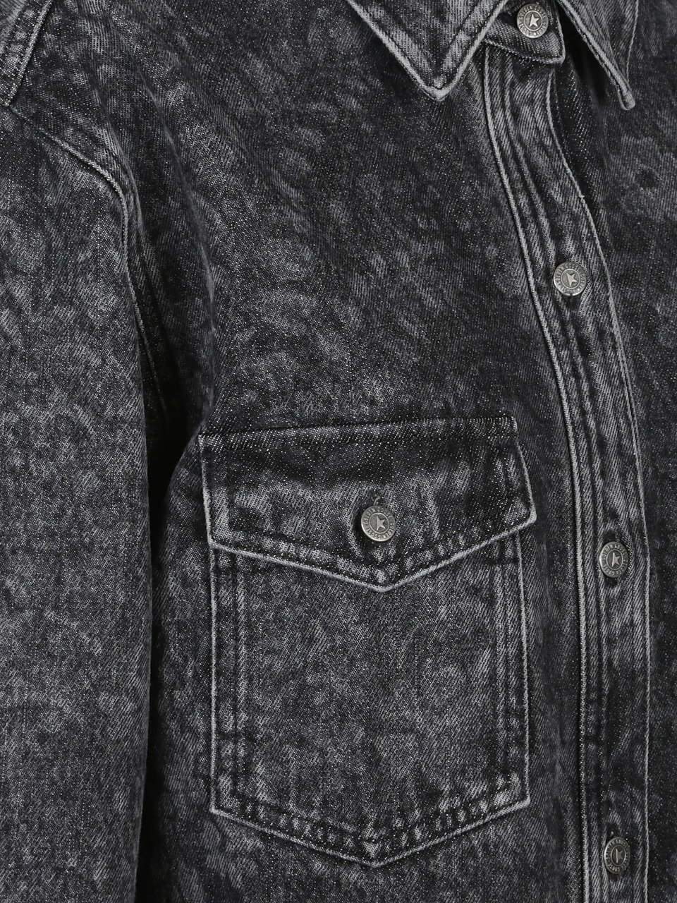 Golden Goose Washed Black Denim Floral Pattern Shirt Zwart