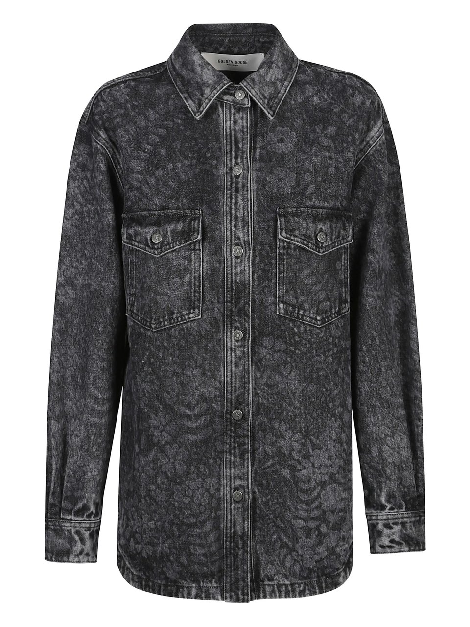Golden Goose Washed Black Denim Floral Pattern Shirt Zwart