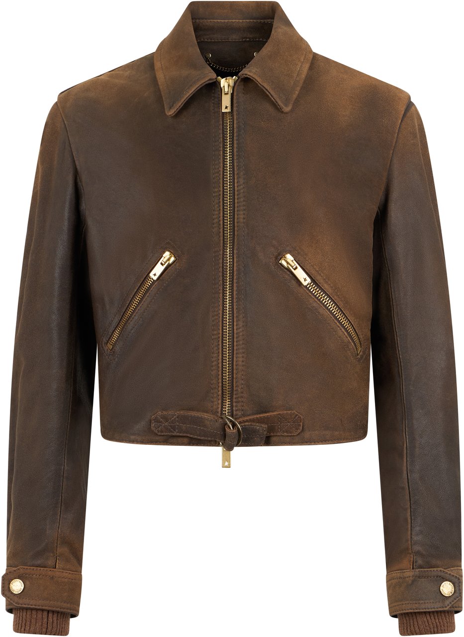 Golden Goose Cropped Leather Jacket Bruin