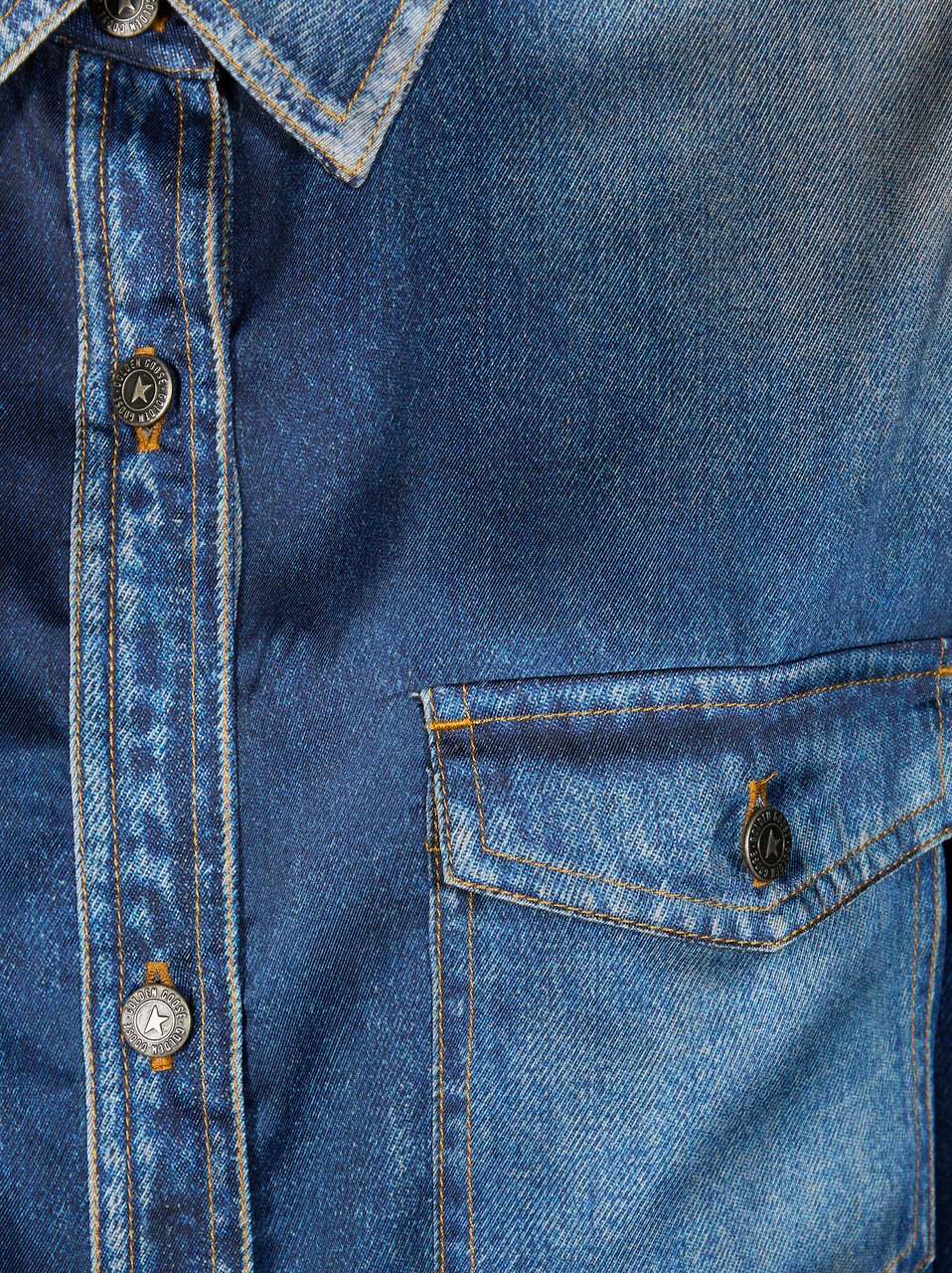 Golden Goose Faded Polyester Flap Pockets Shirt Blauw
