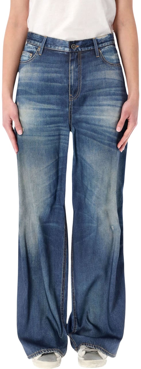 Golden Goose Boyfriend Baggy Pant Denim Print Blue Blauw