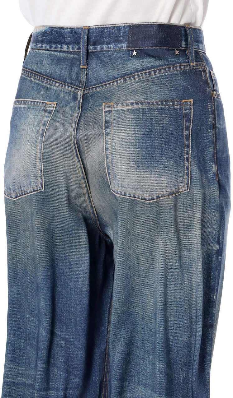 Golden Goose Boyfriend Baggy Pant Denim Print Blue Blauw