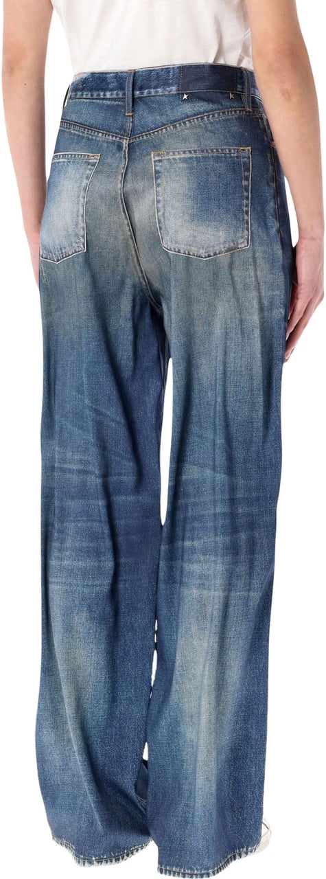 Golden Goose Boyfriend Baggy Pant Denim Print Blue Blauw