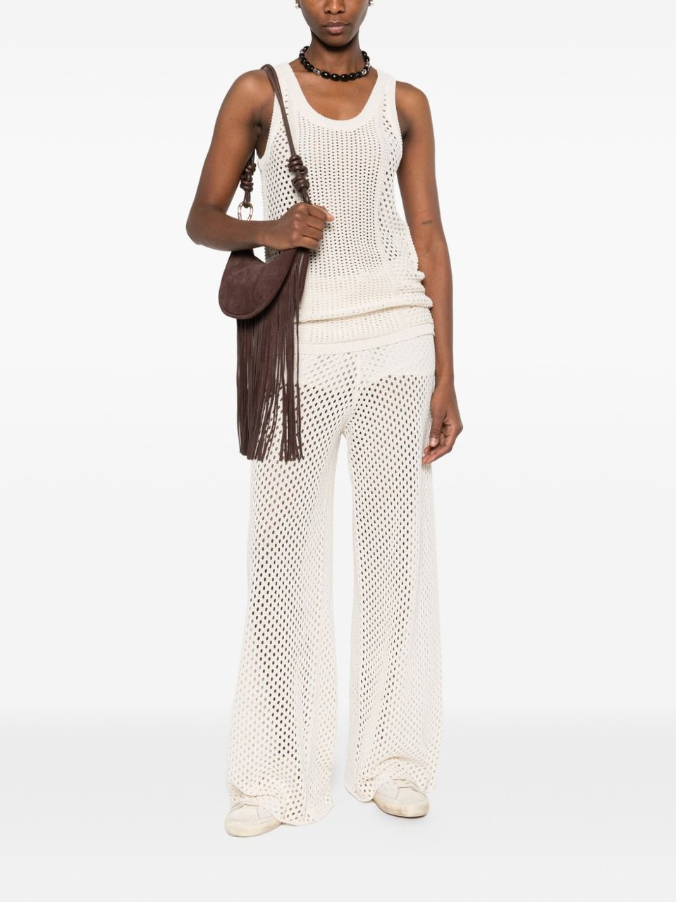 Golden Goose White Sheer Elastic Waist Embroidered Wide-Leg Pants Neutraal