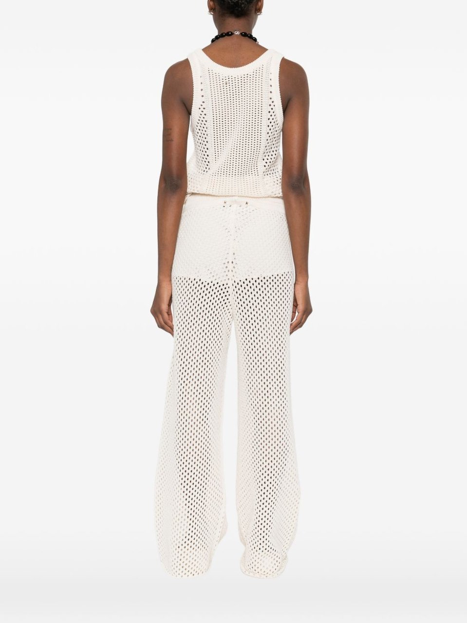 Golden Goose White Sheer Elastic Waist Embroidered Wide-Leg Pants Neutraal