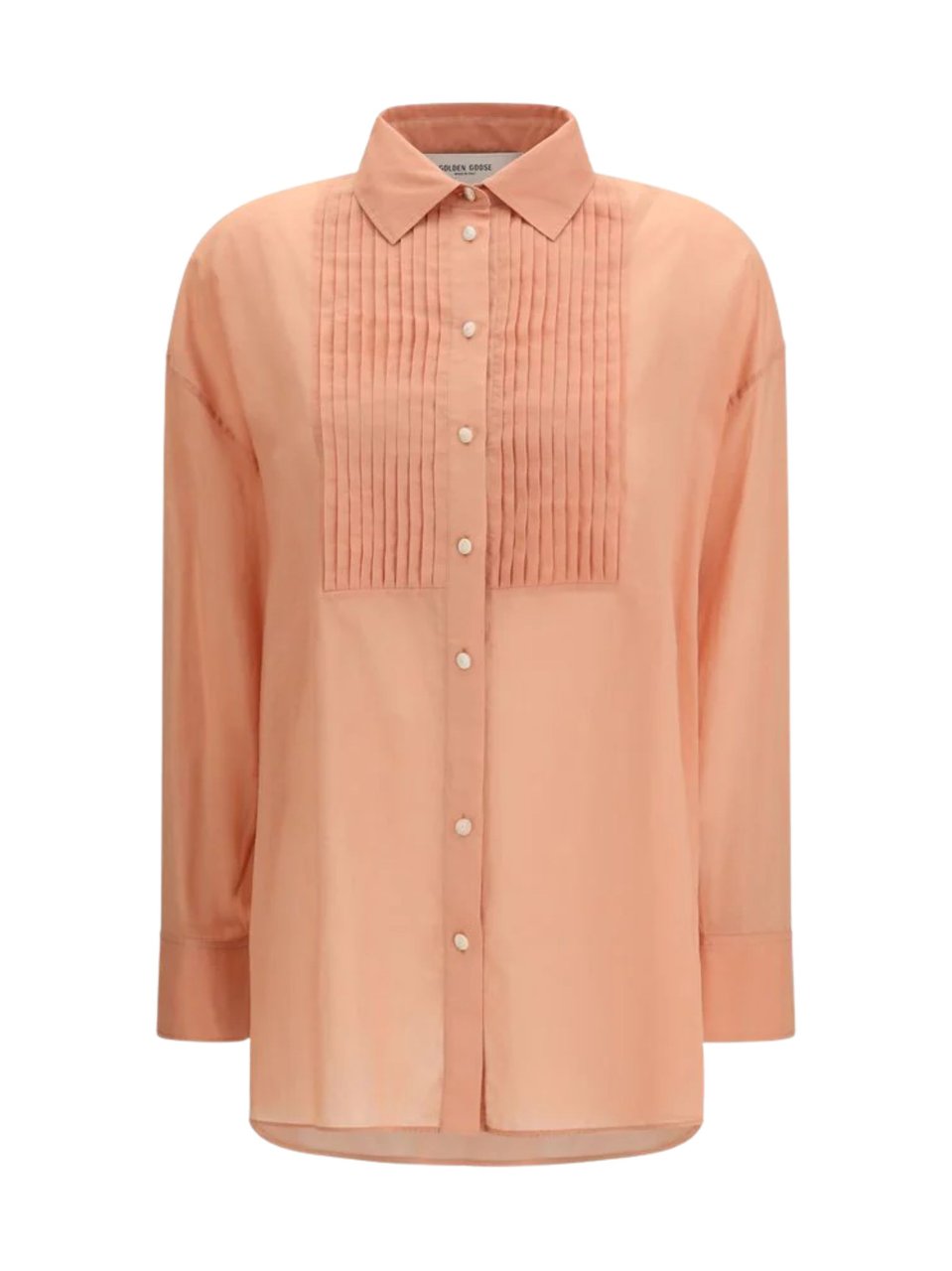Golden Goose Pink Semi-Sheer Pleated Cotton Shirt Oranje