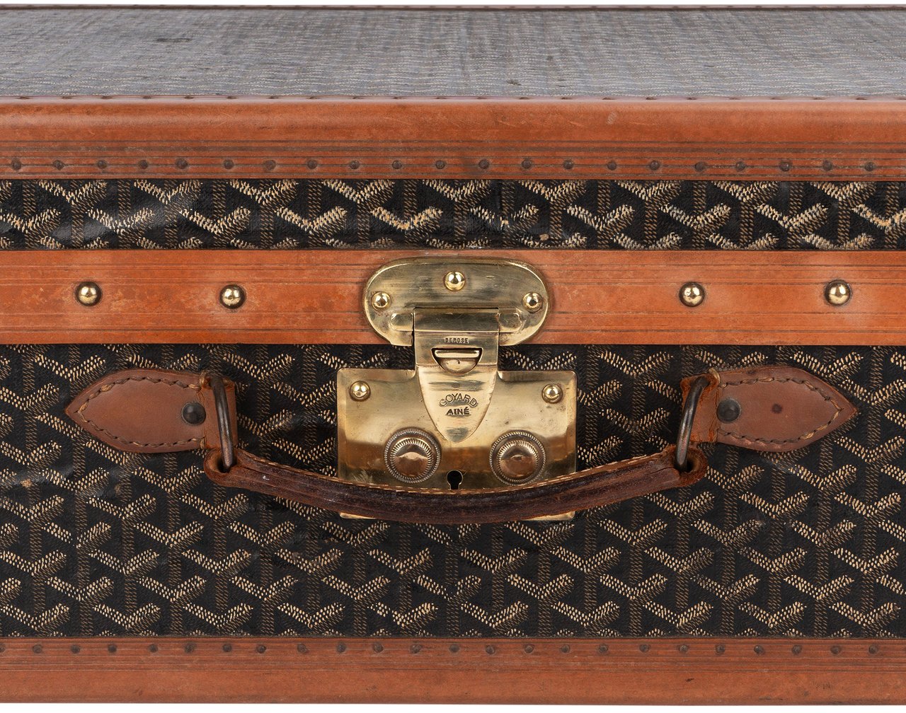 Goyard Goyardine Monogram 1900s Suitcase Trunk Koffer Malle Bruin