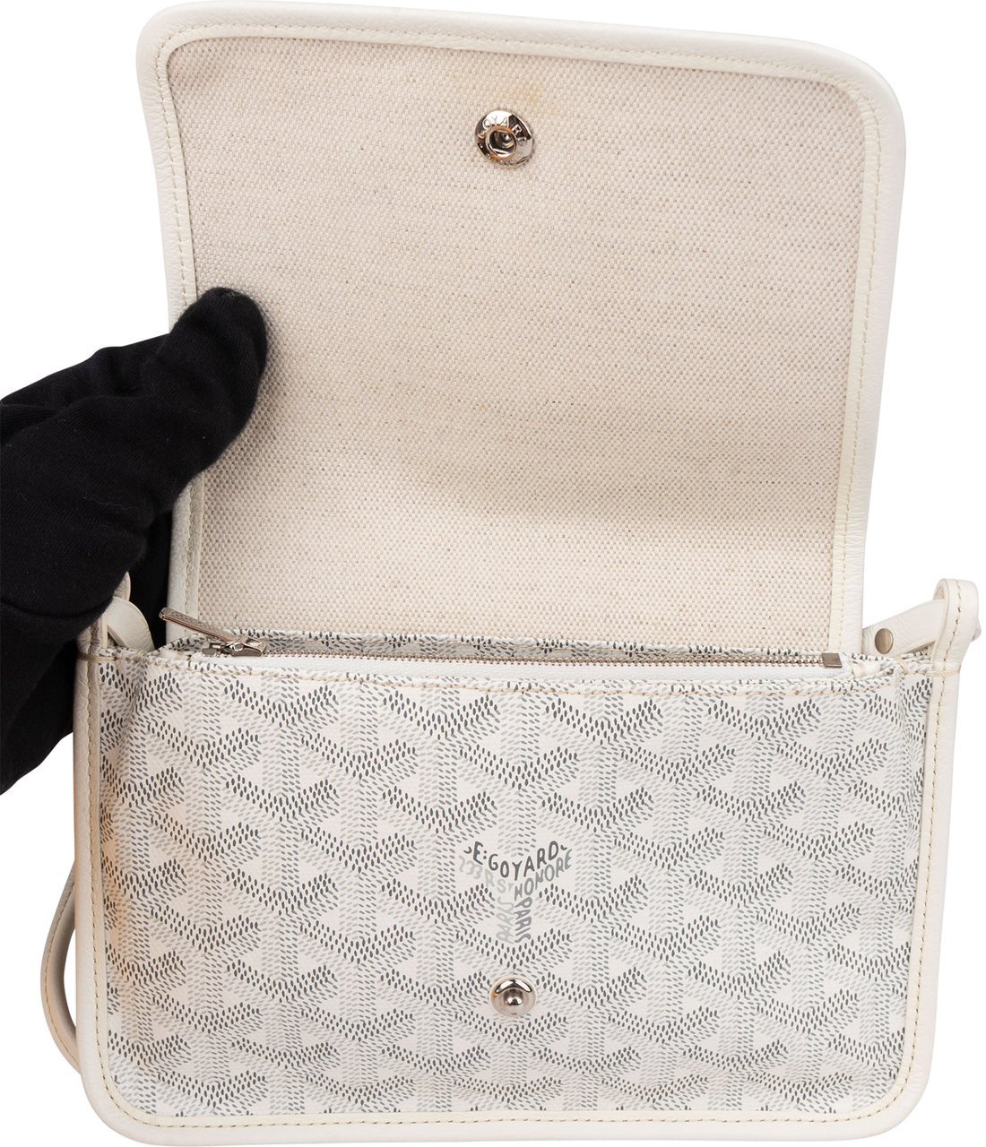 Goyard Goyard White Goyardine Monogram Plumet Flat Crossbody Bag Wit