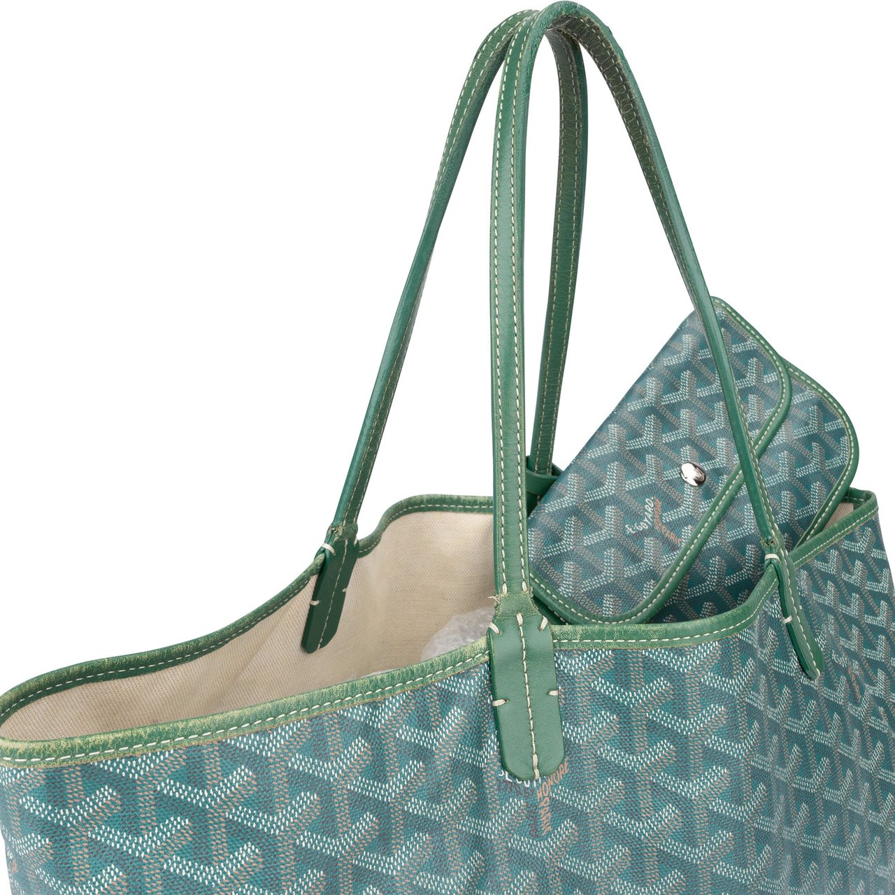Goyard Goyard Green Goyardine Monogram Saint Louis PM Shopper Handbag Groen