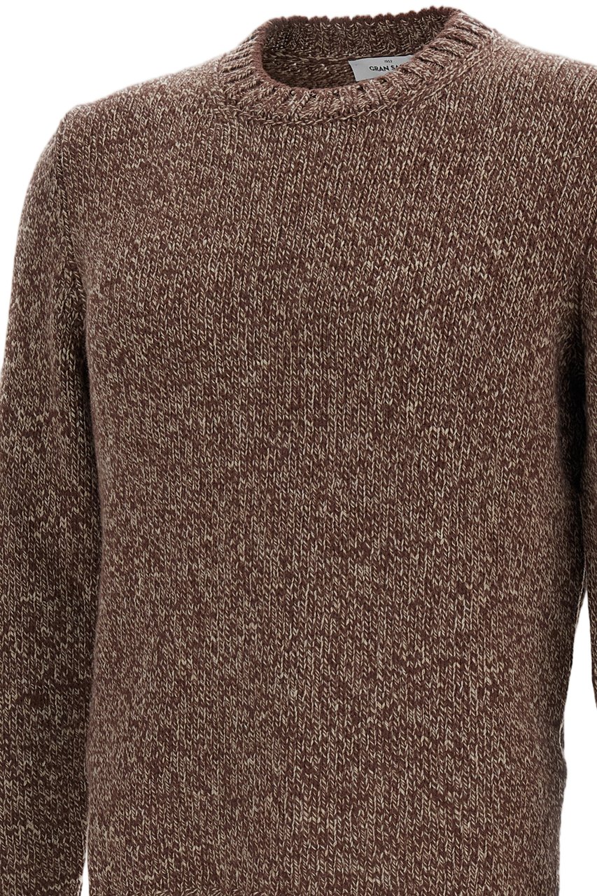Gran Sasso Brown Herringbone Wool Crewneck Sweater Bruin