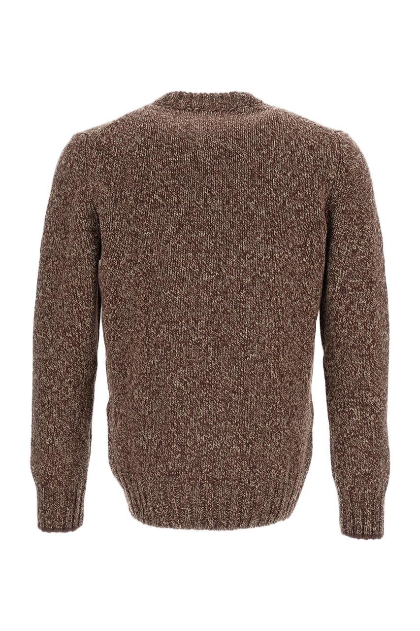 Gran Sasso Brown Herringbone Wool Crewneck Sweater Bruin