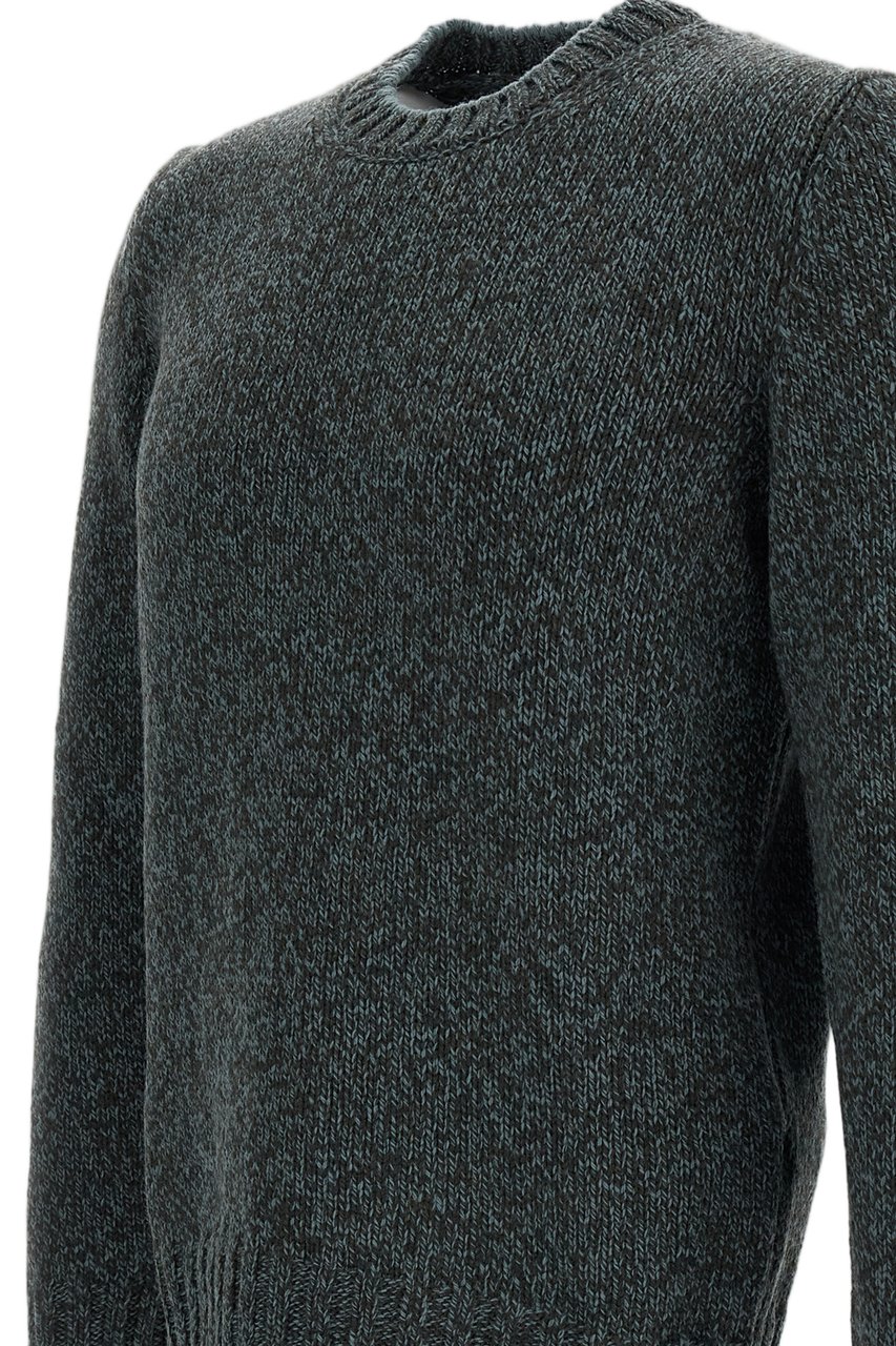 Gran Sasso Green Herringbone Wool Crewneck Sweater Groen