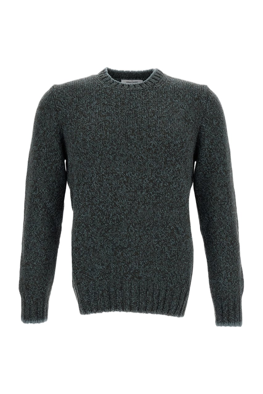 Gran Sasso Green Herringbone Wool Crewneck Sweater Groen
