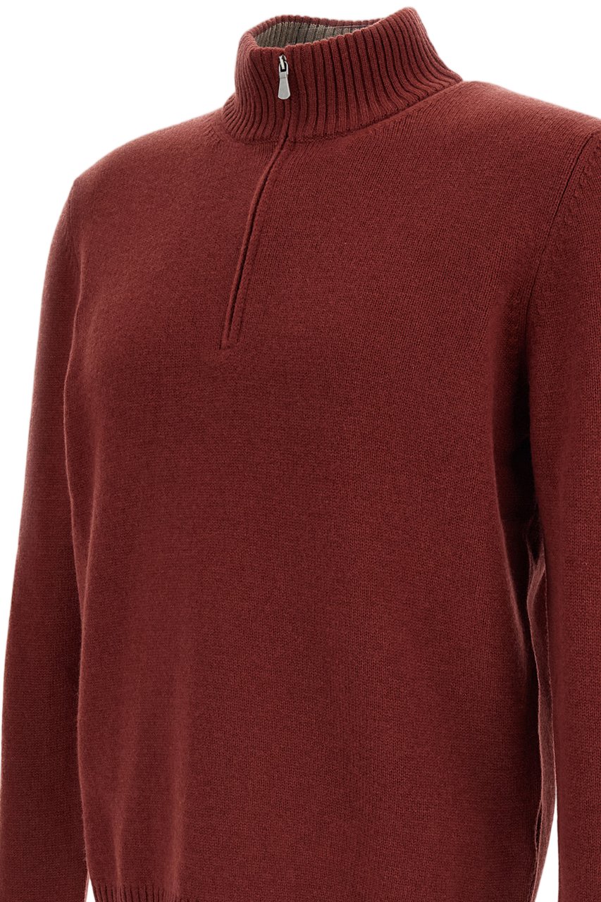Gran Sasso Red High-Neck Wool-Blend Zip Sweater Rood
