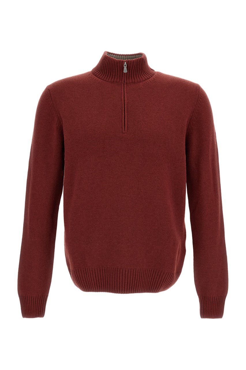 Gran Sasso Red High-Neck Wool-Blend Zip Sweater Rood