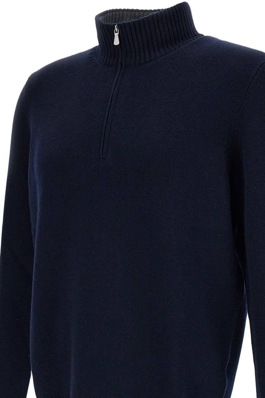 Gran Sasso Blue High-Neck Wool-Blend Zip Sweater Blauw
