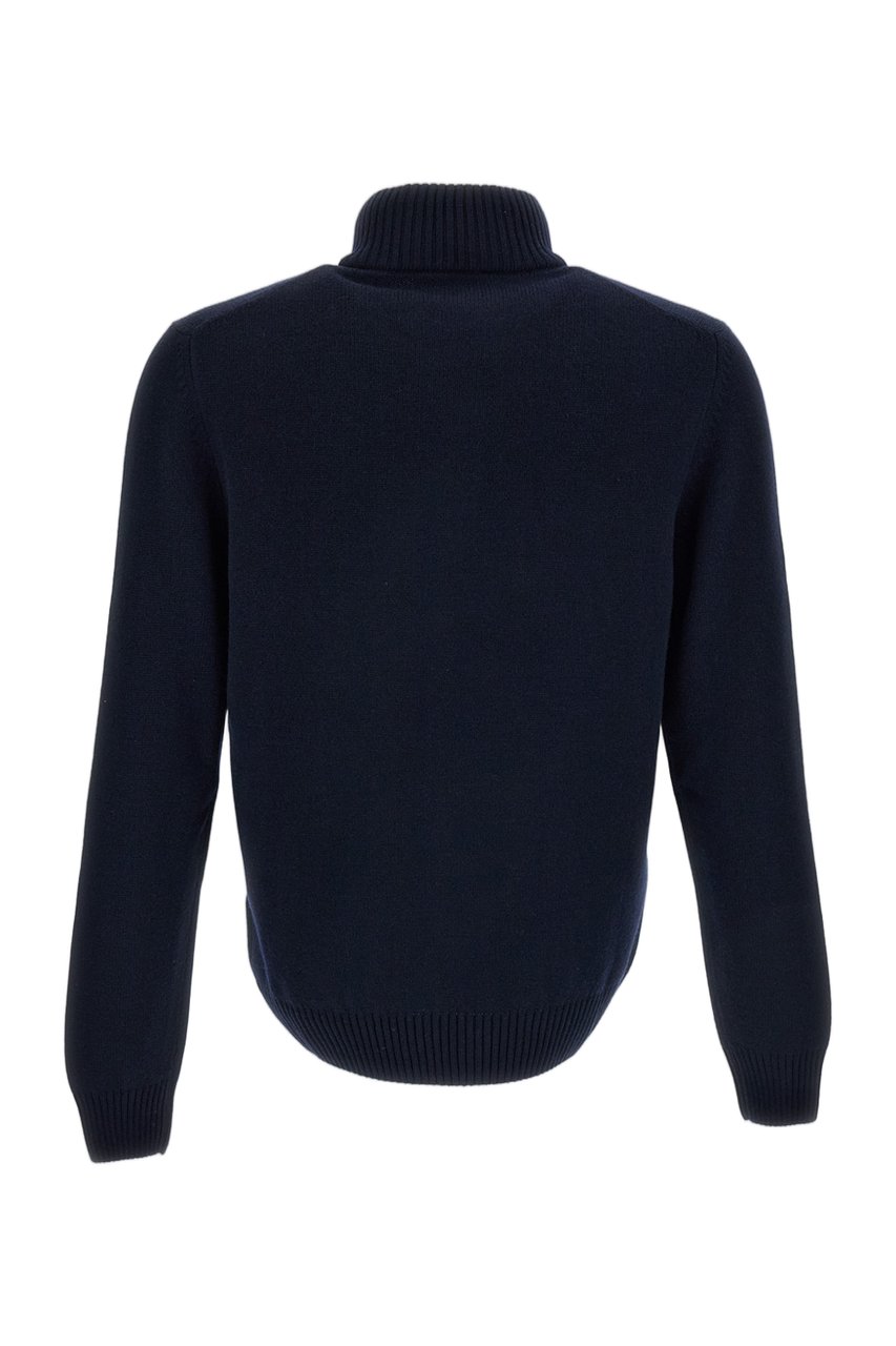 Gran Sasso Blue High-Neck Wool-Blend Zip Sweater Blauw