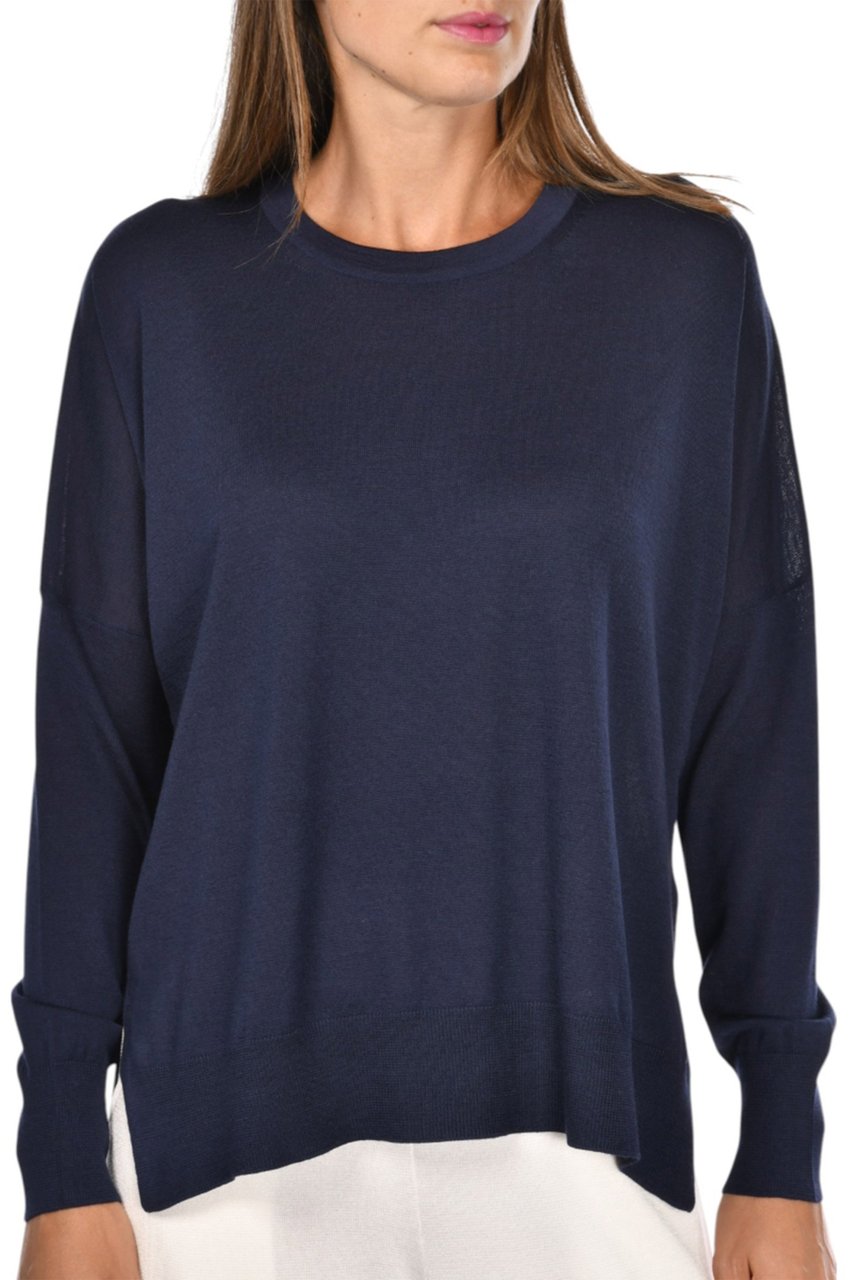 Gran Sasso Grey Relaxed Asymmetrical Wool Sweater Zwart
