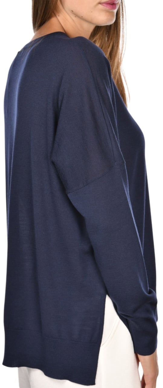 Gran Sasso Grey Relaxed Asymmetrical Wool Sweater Zwart