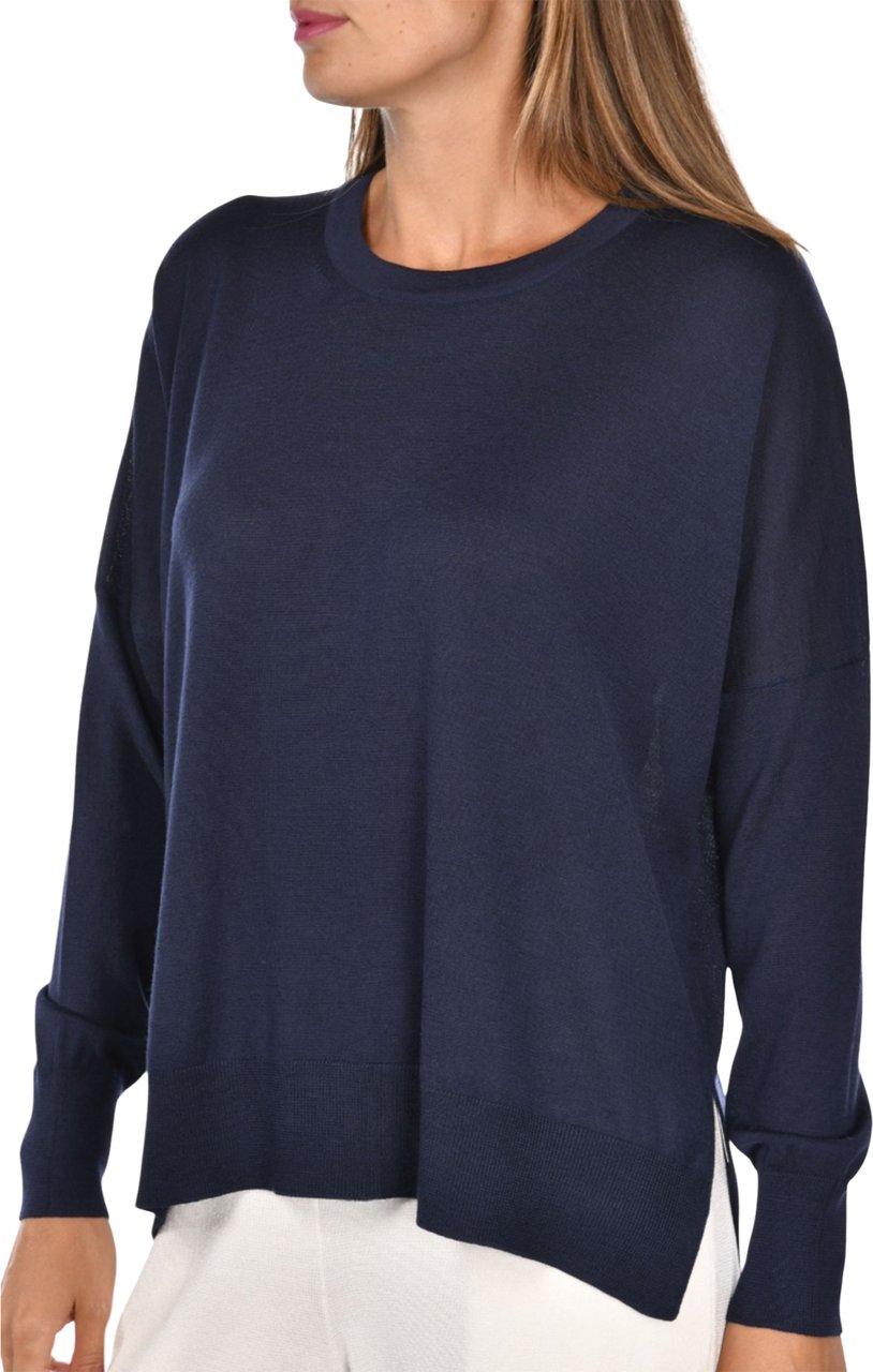 Gran Sasso Grey Relaxed Asymmetrical Wool Sweater Zwart