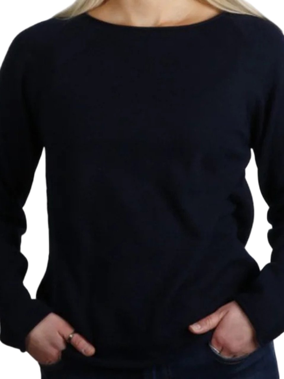 Gran Sasso Black Fitted Round Neck Cashmere Sweater Zwart