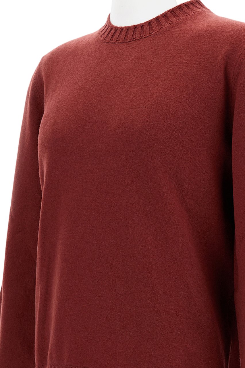 Gran Sasso Italian Cashmere Crew Neck Sweater With Ribbed Detailing Rood