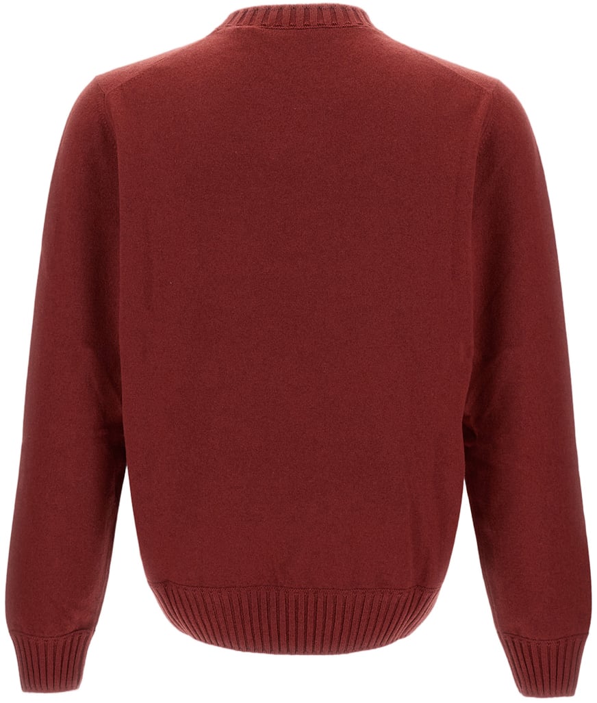 Gran Sasso Italian Cashmere Crew Neck Sweater With Ribbed Detailing Rood