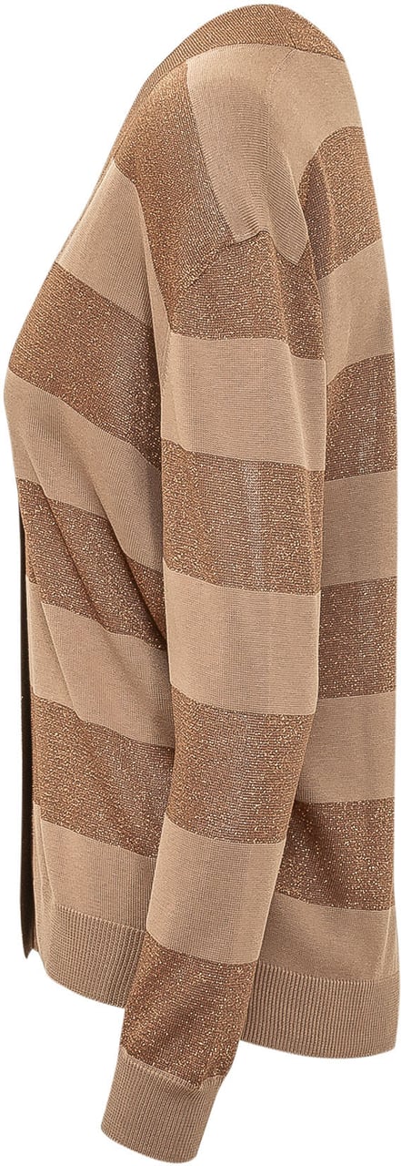 Gran Sasso Cardigan Rigato con Scollo a V Beige