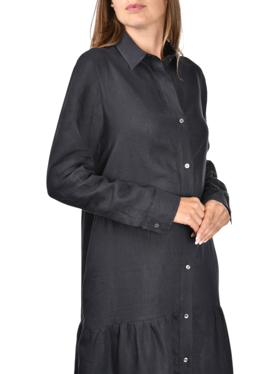 Gran Sasso White Abitino Tiered Skirt Linen Dress Zwart