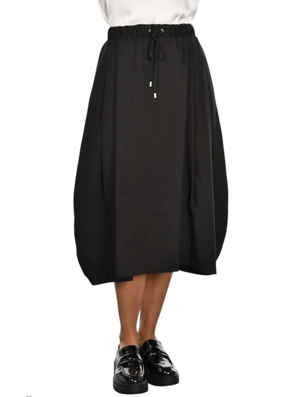 Gran Sasso Voluminous Black Midi Skirt With Gathered Waistband Zwart